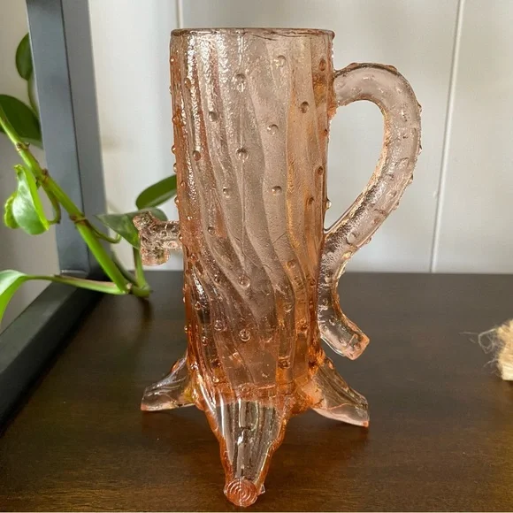 Antique Northwood LG Wright Pink Glass Town Tree Trunk Pump Creamer Vase Footed - Picture 3 of 9
